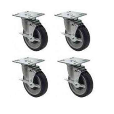 1880 HOSPITALITY Universal Plate Caster Set, 4", Brakes, (4/Pack) Oneida FPCST3